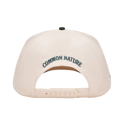 Rider's Hat in natural and black, back view with Common Nature embroidery