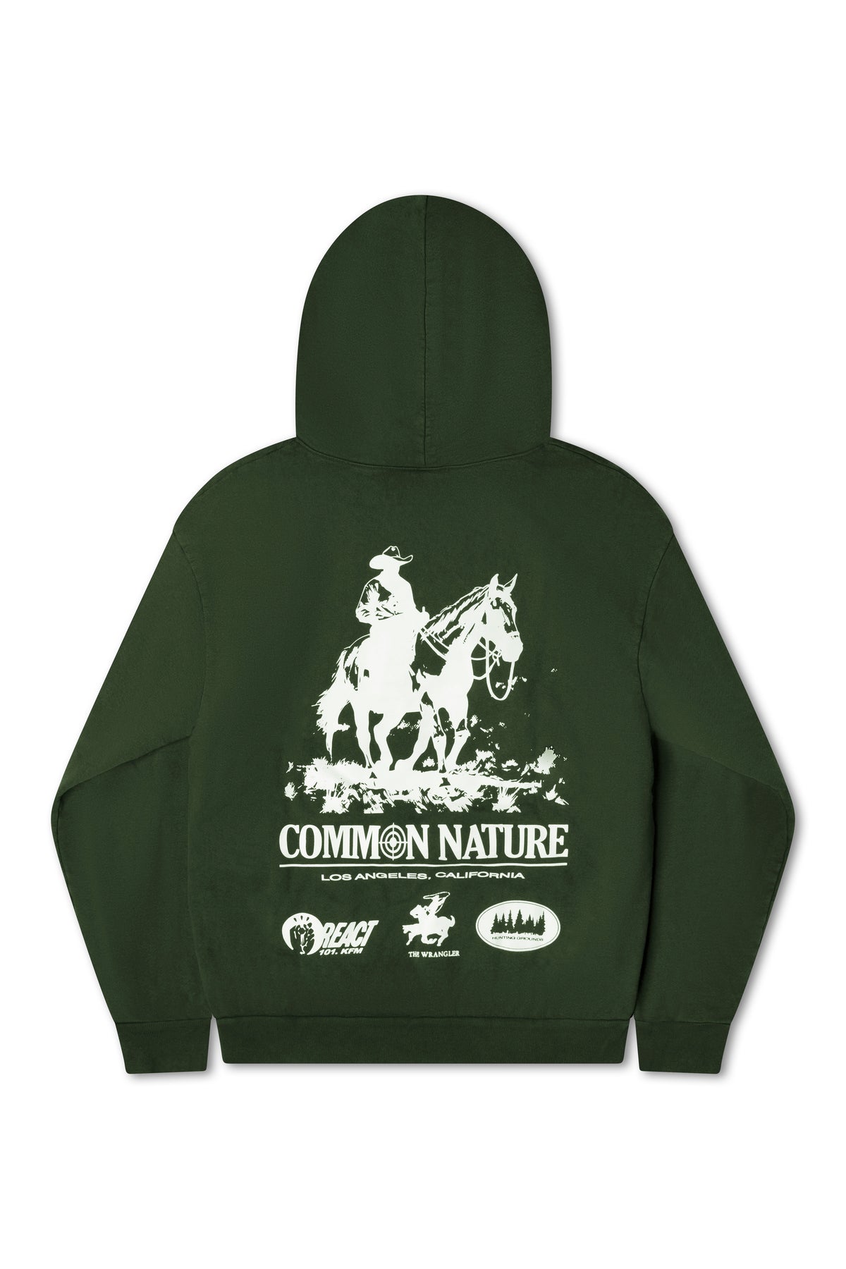 Western Frontier Hoodie in forest green, back view showing the Western Frontier graphic