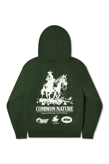 Western Frontier Hoodie in forest green, back view showing the Western Frontier graphic