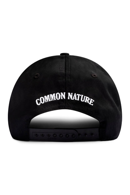 Rider's Hat in black, back view with Common Nature embroidery